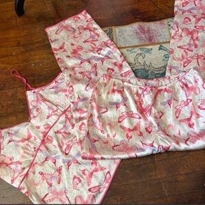 Pink Butterfly Satin Pajama Set